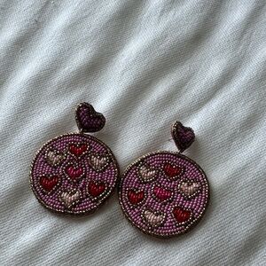 Heart Embellished Pink and Red Earrings